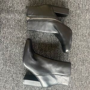 Steve Madden Shiny Zip Up Formal Black Ankle Booties with 4 Inch Block Heel